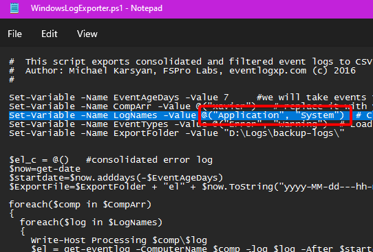 Update Windows Log Name in PS Script