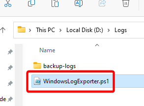 WindowsLogExporter.ps1 save on PC