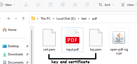 key and certificate for openpdfsign