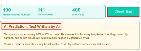 AI Writing Check Showing Result