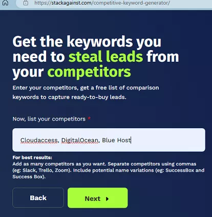 Competitive Keyword Generator Enter Keywords Name