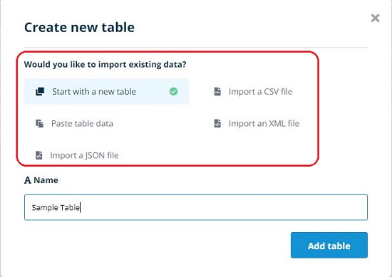 Create new Table