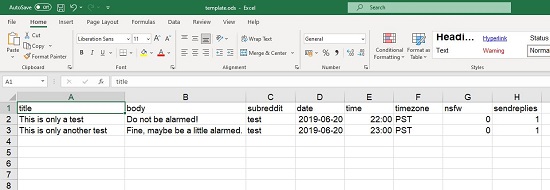 Cronnit CSV template