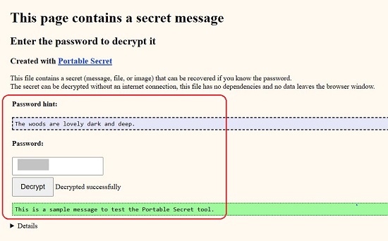 Decrypted secret message