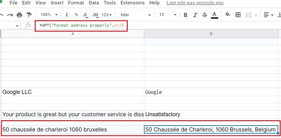 GPT for Sheets - Format Address properly