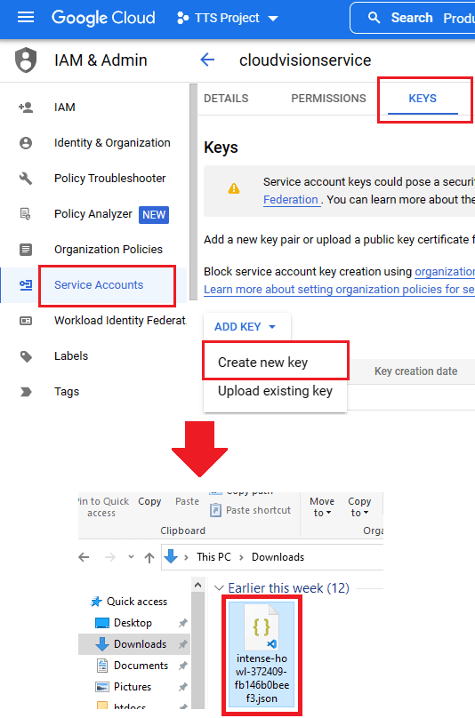 Google Cloud Create Servcie Account Key