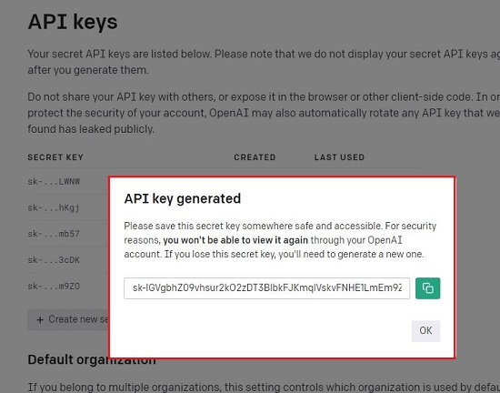 New secret API key