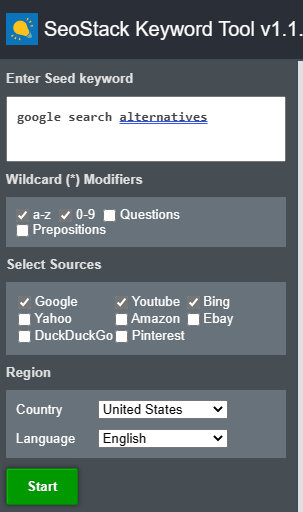 SeoStack Keyword Tool Enter main keyword
