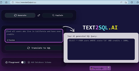 Text2SQL.AI Main Interface