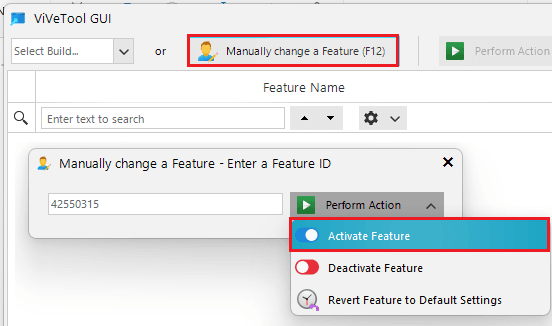 ViveTool GUI Enter Feature ID