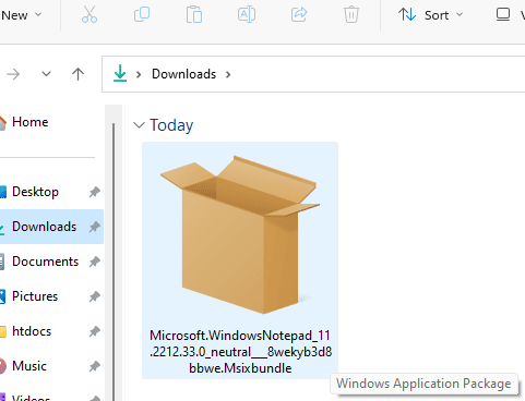 Windows Notepad msixcbundle