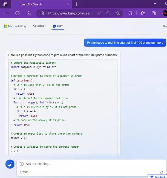 Bing AI Generating Code