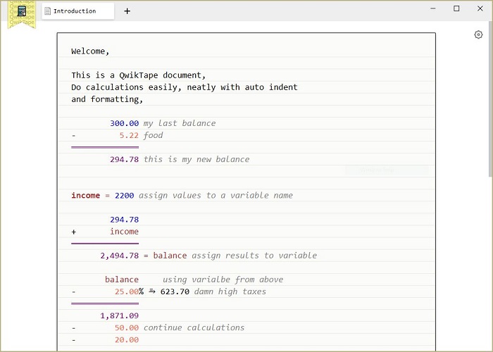 Free Virtual Notepad for Windows with Calculator, Annotations QwikTape