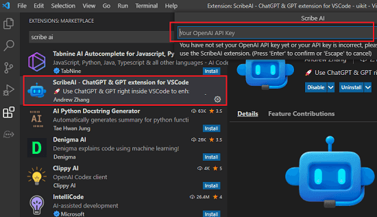 Install Scribe AI and Enter Open AI Key
