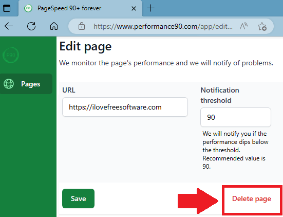 PageSpeed 90 Delete Page