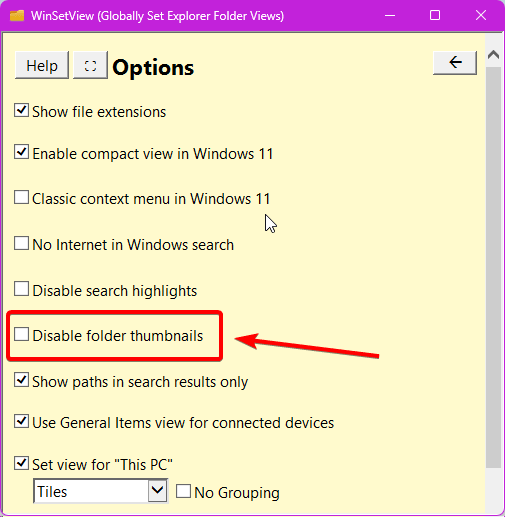 WinSetView Disable Folder Thumbnails Option