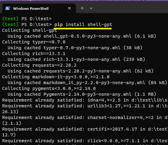 pip install shell gpt