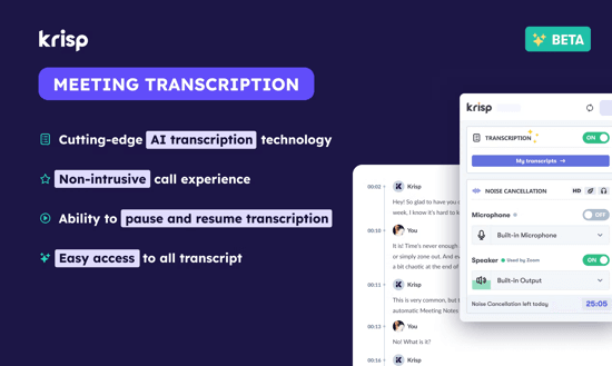 AI Meeting Assistant by Krisp for Transcriptions, Meeting Notes