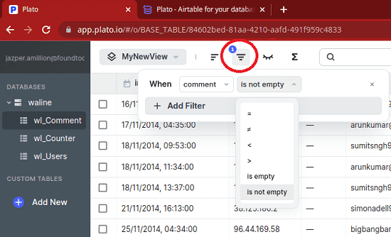 Database Filters and Sort