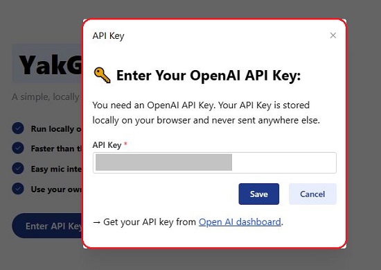 Enter Open AI API key
