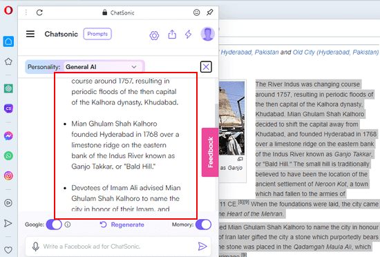 Opera AI Prompt Summarize Selected Text