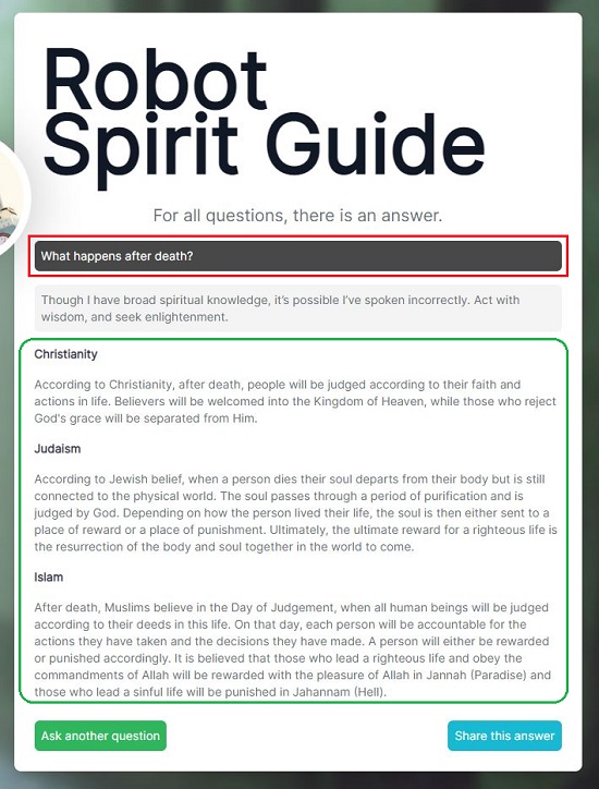 Robot Spirit Guide Answer