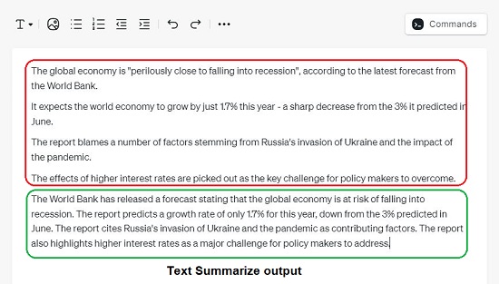 Text summarize results