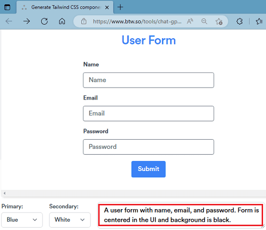 User Form Generated