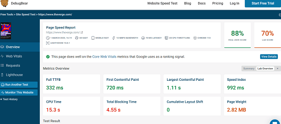 Website Speed Index DebugBear