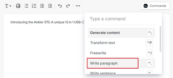 Write paragraph command