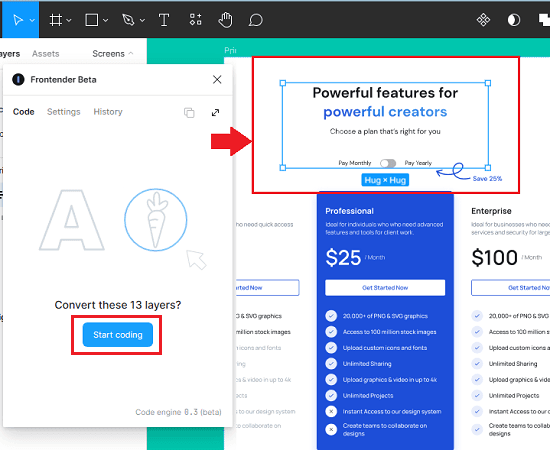 select a component to generate code for