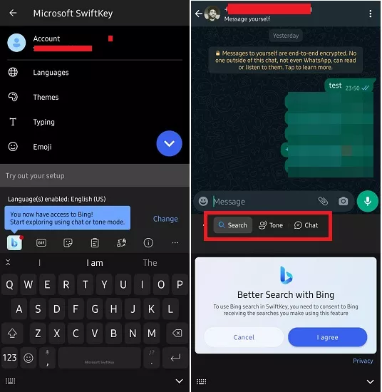 Bing AI Options in SwiftKey