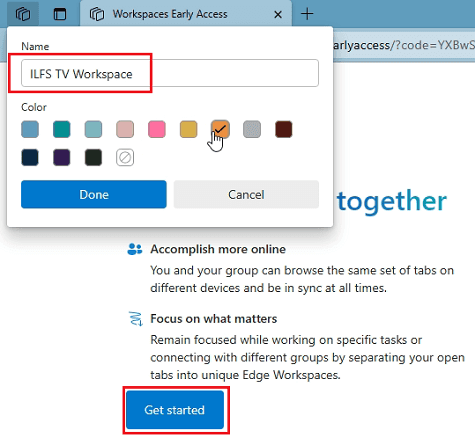 Choose Workspace Name and Color