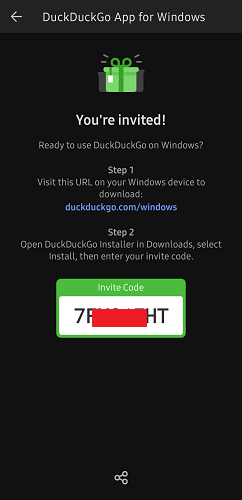 DuckDuckGo Browser Invite Code in App