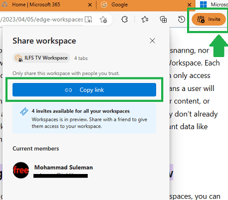 Edge Workspace Invite Others