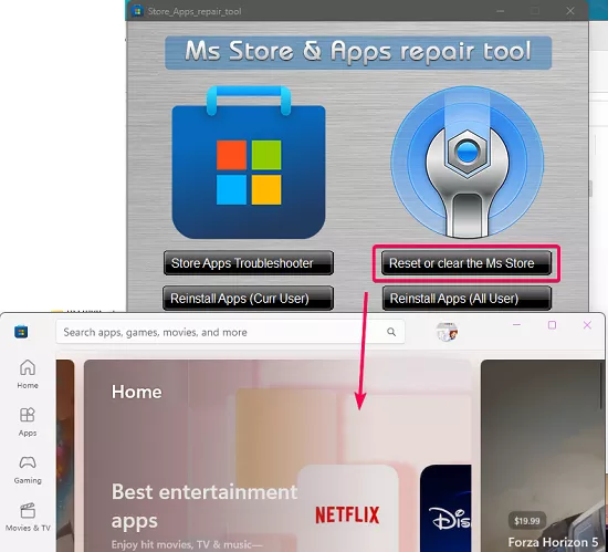 Ms Store & Apps repair Tool Another Action