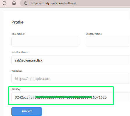 TrustMails Sign UP and Get API Key