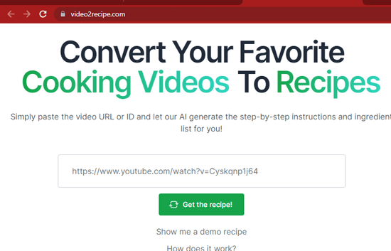 Video2Recipe Homepage