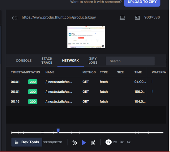 Zippy DevTools Log