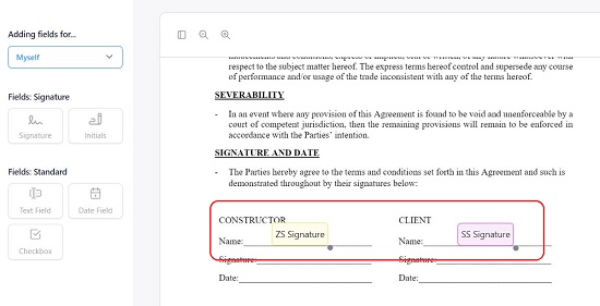 Add signees to document