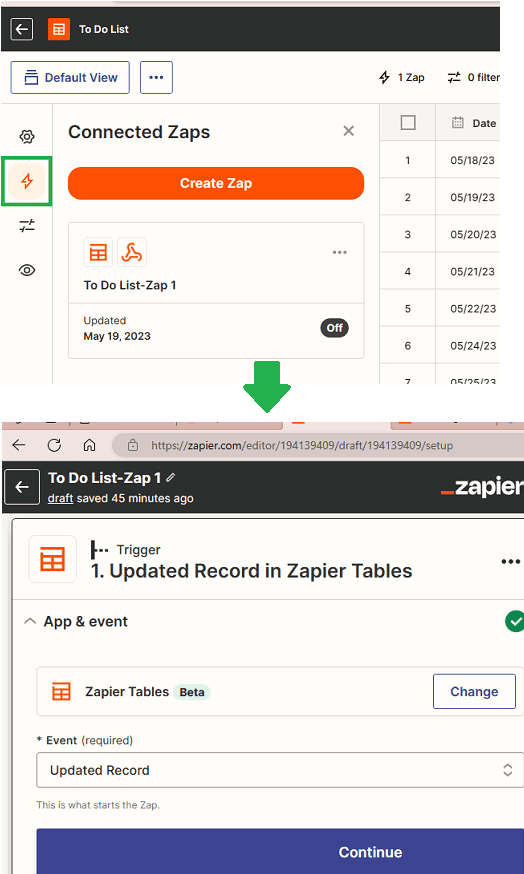 Create Zap for Table