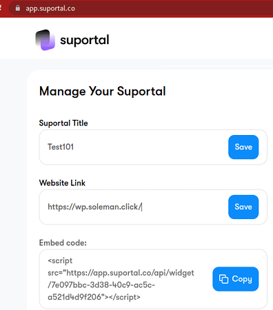 Supportal Config and Embed Code