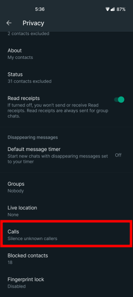 whatsapp calls privacy settings