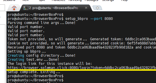 BrowserBoxPro login link generated