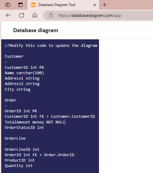 Database Diagram Tool Enter the Code