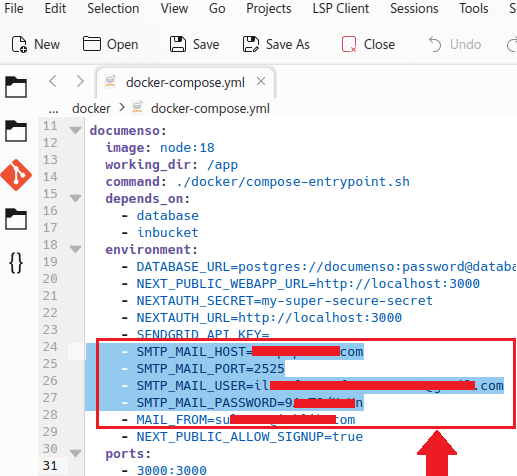 Documenso SMTP Settings