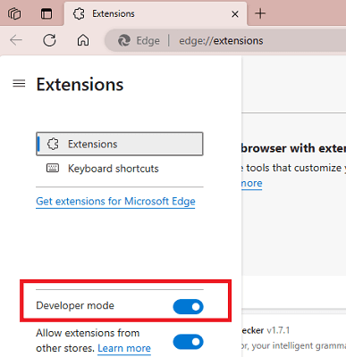 Edge Extensions Developer Mode