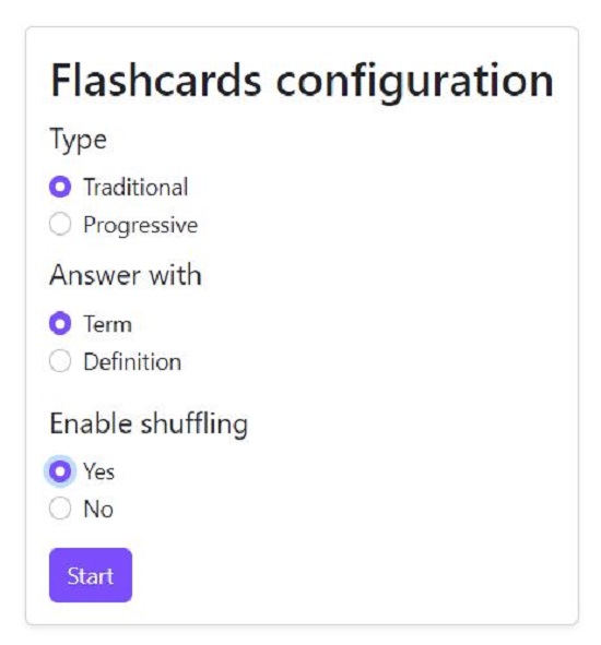 Flashcards config