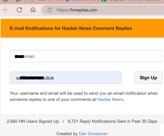 Hn replies Add Username and Email