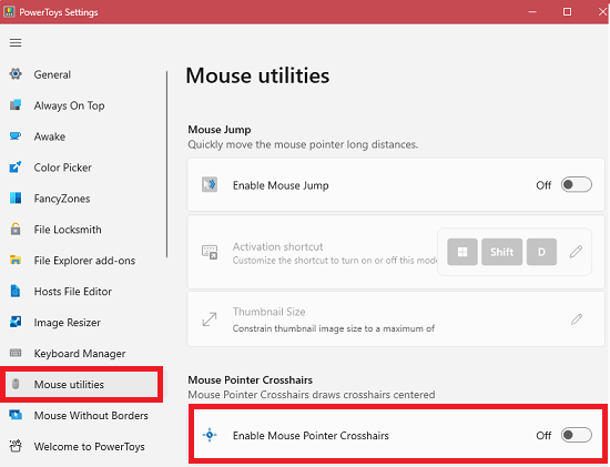 Mouse utilities Enable